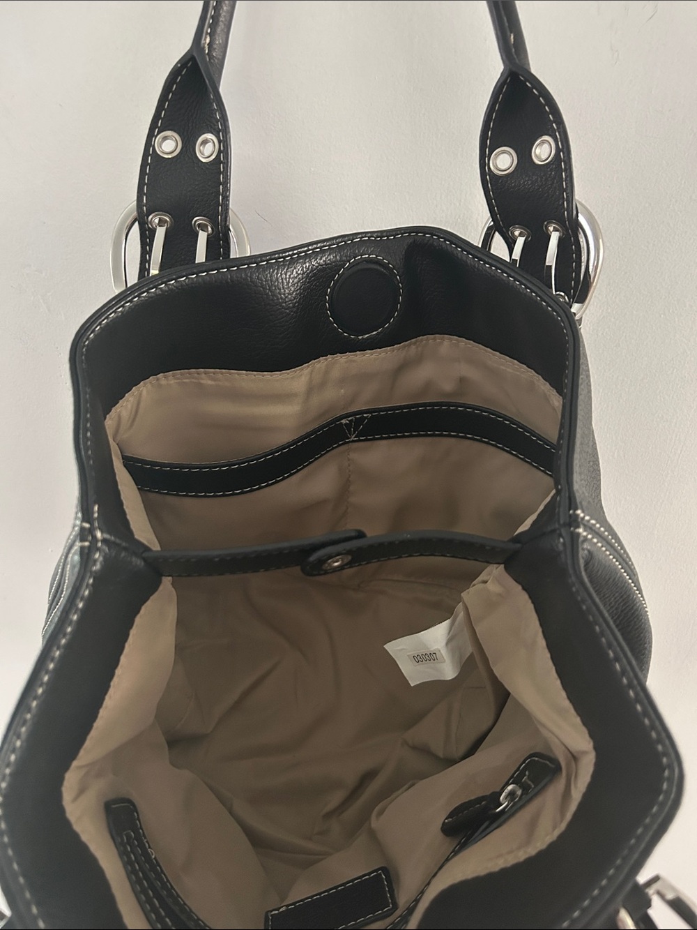 Tignanello Y2K Black Leather Shoulder Bag with Large Silver Buckles - Picture 12 of 13